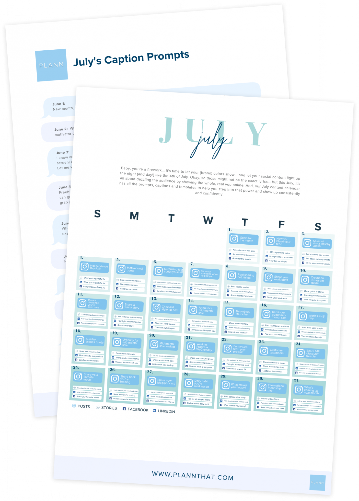 Grab Your FREE July Content Calendar, With Daily Caption Templates Plann