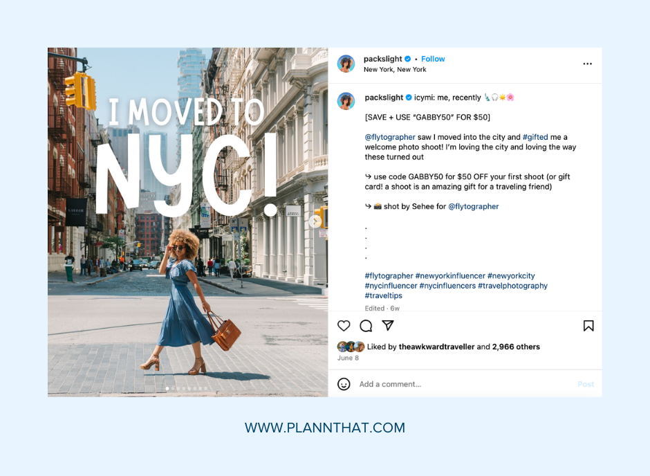 Example of an influencer using an affiliate code on Instagram