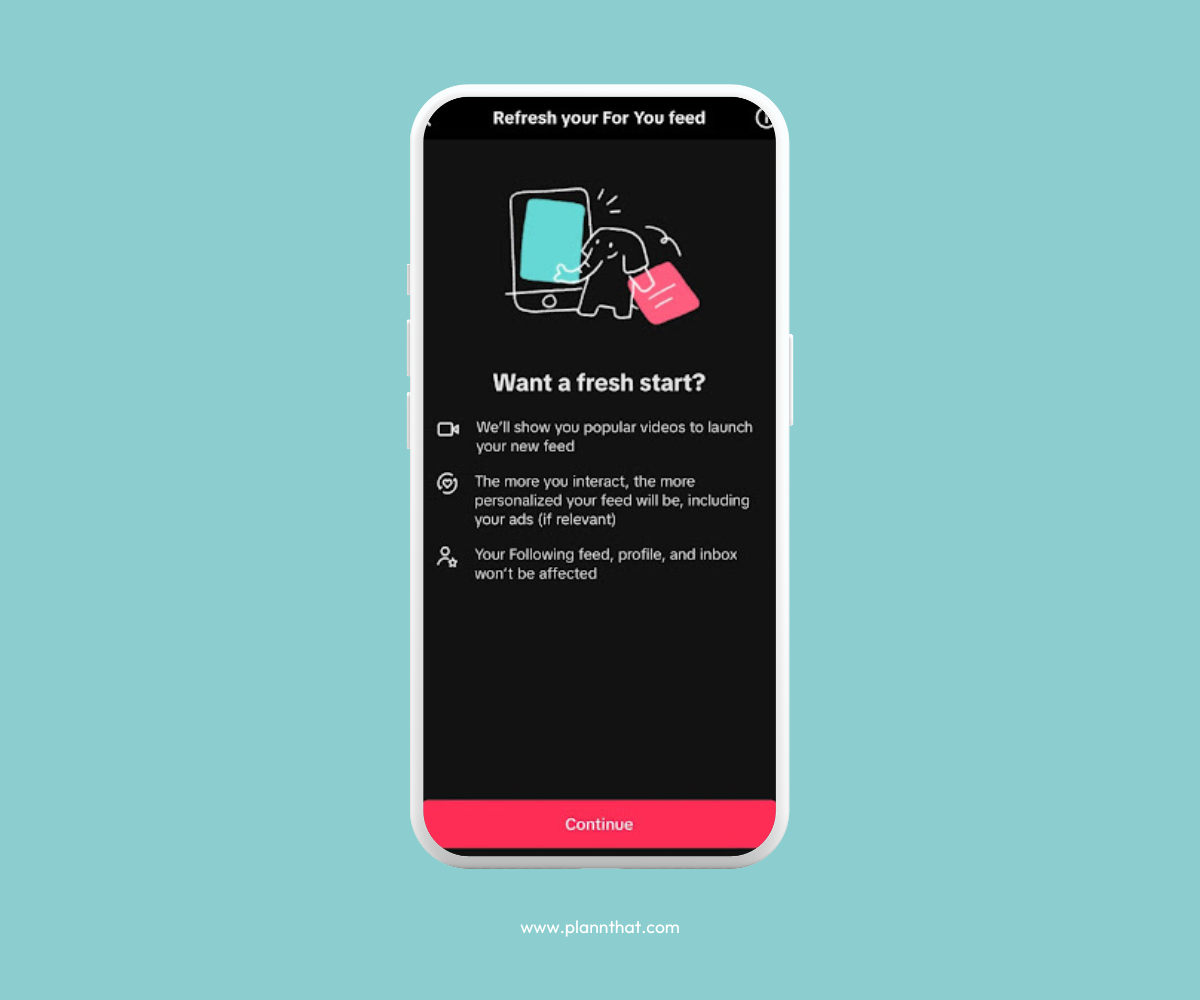 A screenshot of the final dialog box before resetting your TikTok FYP algorithm. 