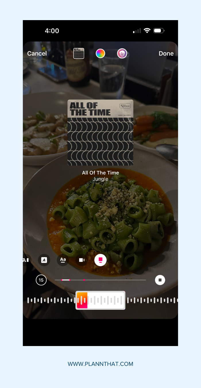 Screenshots showing the fastest way of adding music to Instagram Stories.