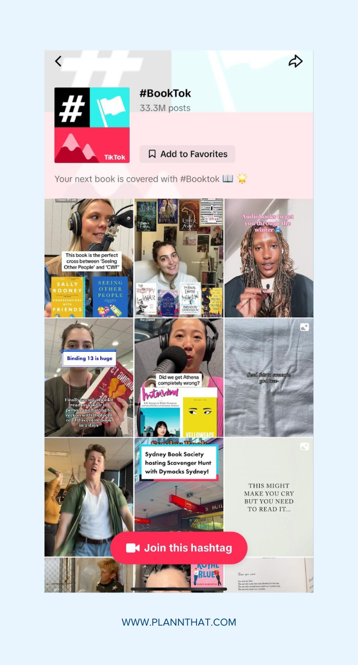 Screenshot of the #BookTok landing page on TikTok