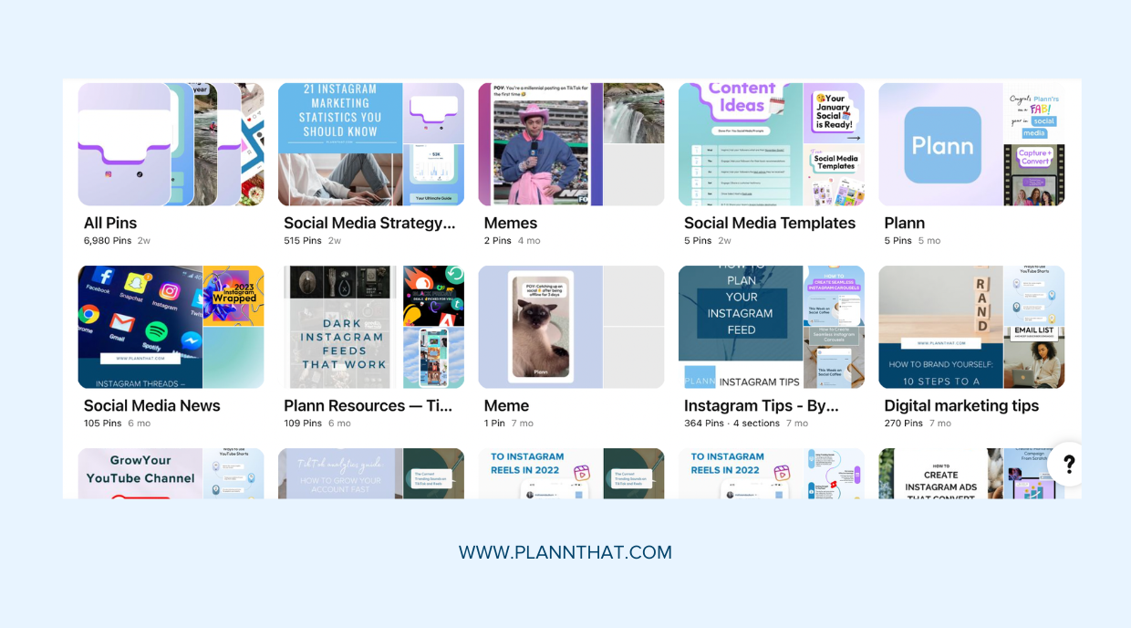 Plann Pinterest Boards
