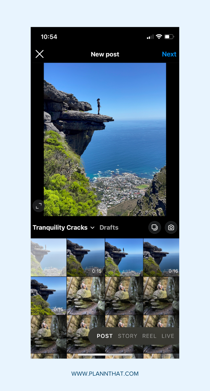 Screenshot of Instagram image selection. Caption: Create a new post on Instagram