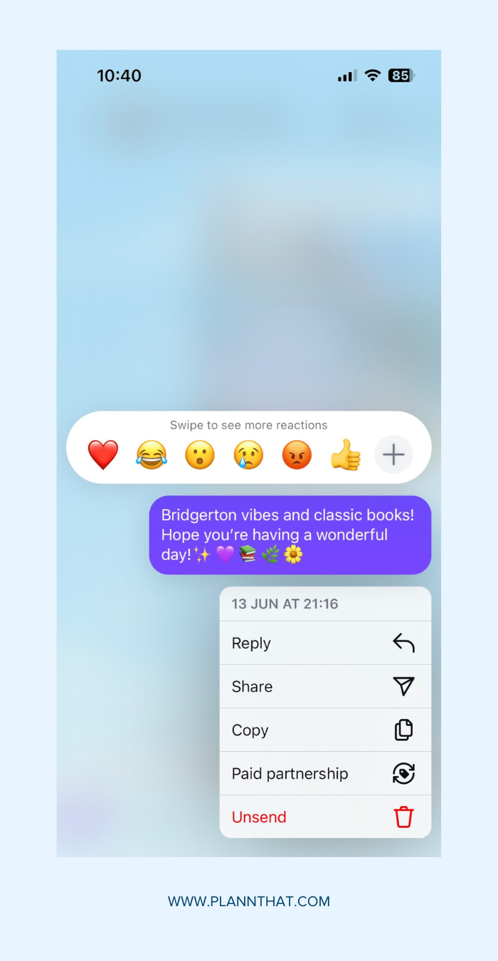 Tap and hold to access emoji reactions on your Instagram direct messages.