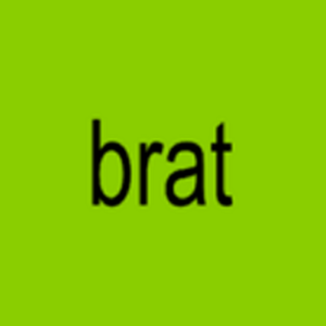 Charlie XCX album cover for Brat, green background with black testing reading brat in lowercase