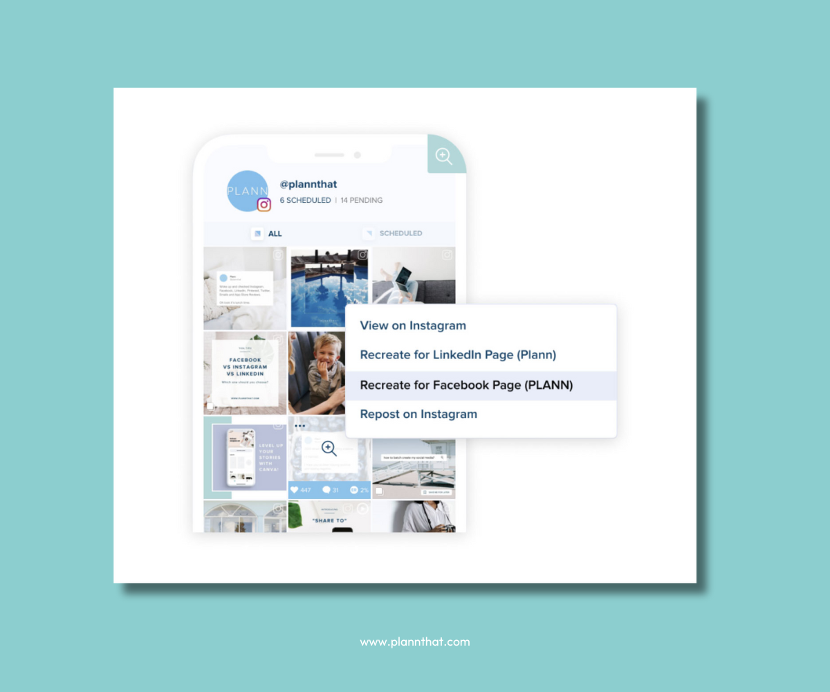 Repurposing content on Plannfrom Instagram to other platforms such as Facebook and LinkedIn