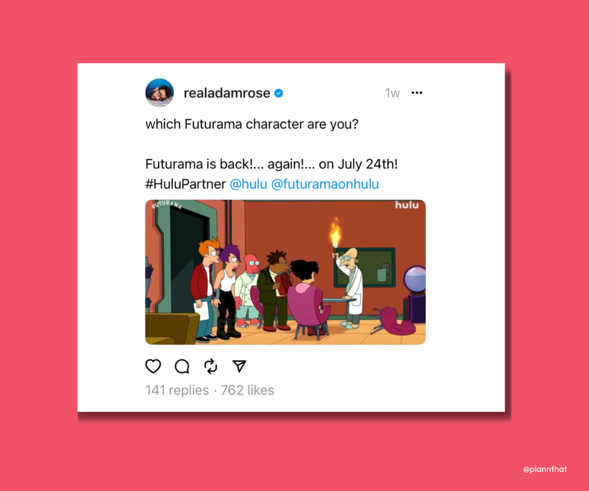 Screenshot of a thread from ReadAdamRose promoting Futurama return date