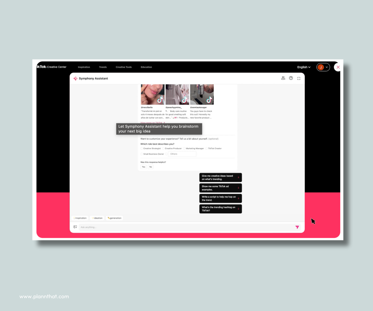  A screenshot of the TikTok Symphony AI Assistant in use. 
