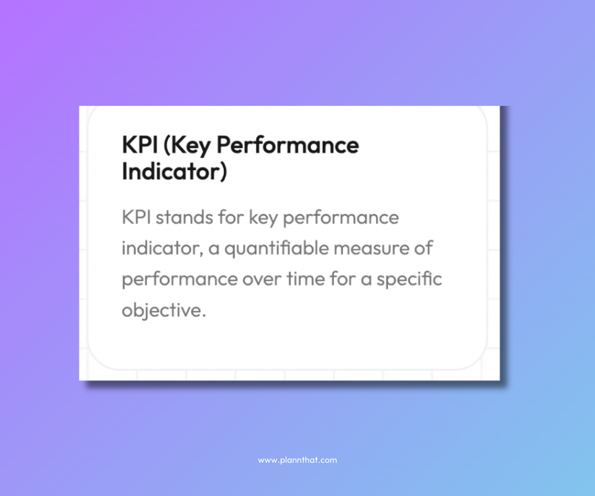 The definition of KPI (key performance indicator) with a description. 