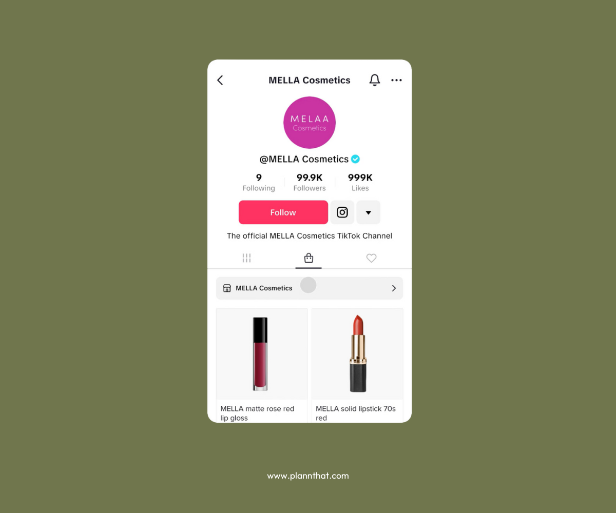  The TikTok shop page for MELLA Cosmetics, featuring two shoppable beauty products. 